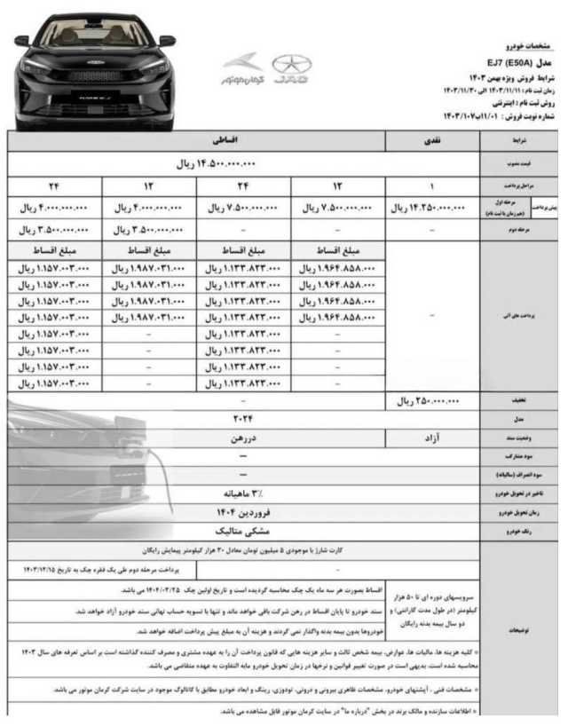 فروش فوری کی ام سی EJ7 و EJ7 Plus کرمان موتور آغاز شد