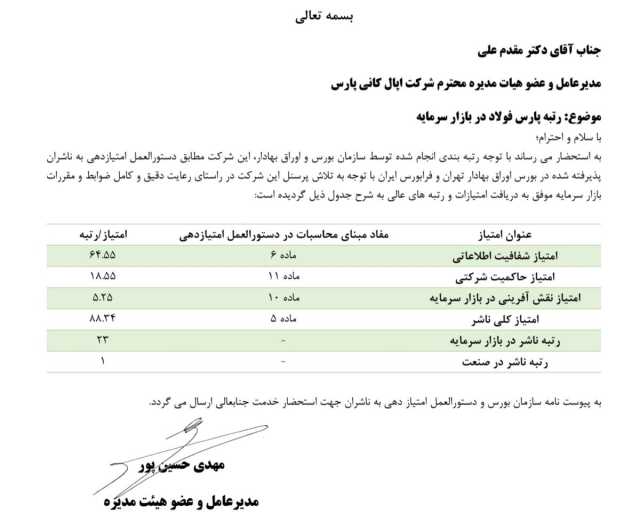 پارس فولاد سبزوار؛ رتبه نخست صنعت و 33 در بازار سرمایه